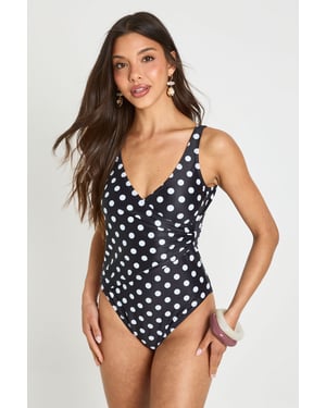 Polka Dot Tummy Control Wrap Detail Swimsuit