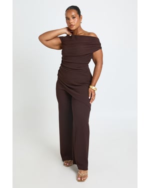 Plus Textured Cowl Neck Asym Hem Top & Wide Leg Trouser Co Ord