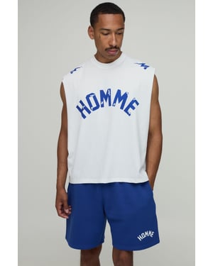 Homme Printed Oversized Boxy Drop Armhole Tank & Baggy Short Set
