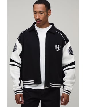 Boxy Fit Collared Colour Block Varsity Jersey Jacket