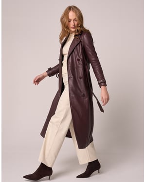 Barneys Originals Burgundy Real Leather Trench Coat