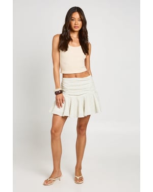 Tall Ruched Ruffle Hem Stripe Mini Skirt