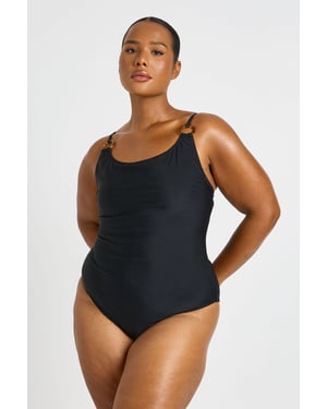 Plus Trim Detail Scoop Neck Swimsuit