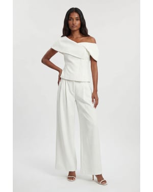 Petite Compact Viscose Stretch Tailored Wide Leg Trouser