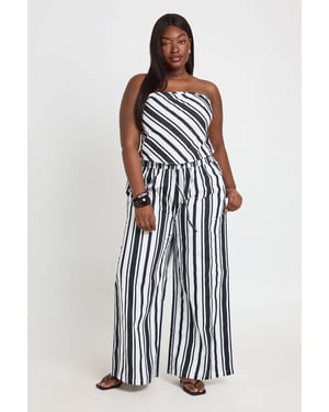 Plus Stripe Scarf Detail Top & Elasticated Waistband Wide Leg Trouser