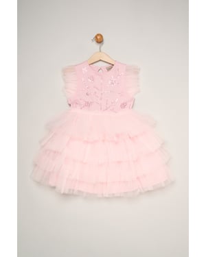 Embellished Floral Sequin Tulle Dress