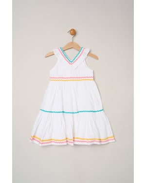 Frill Dress with Decorative Trim and Bow Headband
