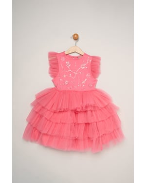 Embellished Floral Sequin Tulle Dress