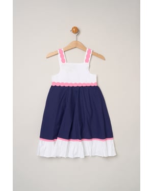 Scalloped Trim Summer Dress with Bow Headband
