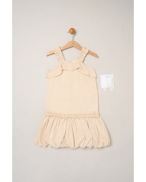 Striped Bubble Hem Dress with Frill and 2-Pack Hairclips