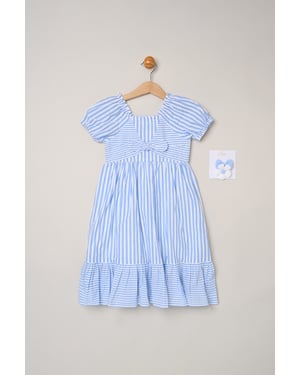 Puff Sleeve Stripe Dress and 2-Pack Hair Clips Set