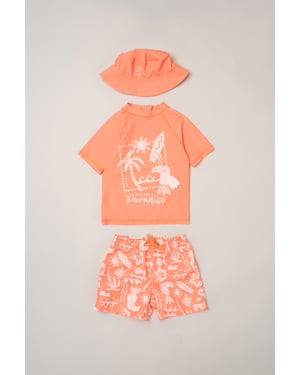 Toucan Paradise Swim Top, Shorts and Bucket Hat Swimwear Set
