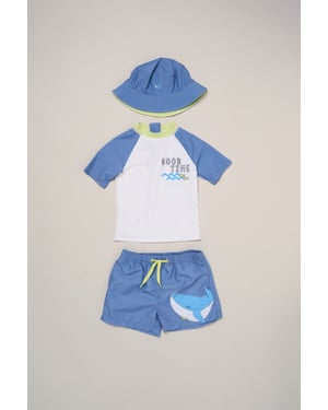 Whale Swim Top, Shorts and Bucket Hat Swimwear Set