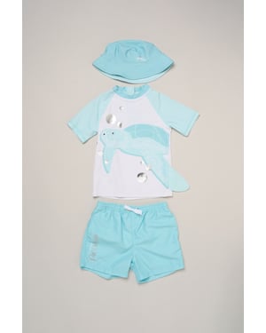 Turtle Top, Shorts and Bucket Hat Swimwear Set