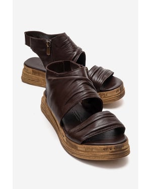 Lunas Leer Side-Zip Plat Hak Sandaal