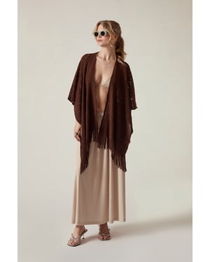 Brown Pointelle Knit Beach Cover-Up Kaftan