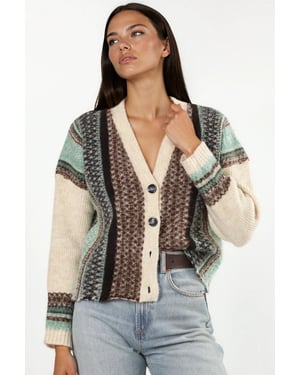 Oversized Soft Touch Patterned V-Neck Knit Cardigan