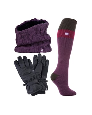 Ladies Ski Set Neck Warmer Gloves & Thermal Ski Socks Winter Wear