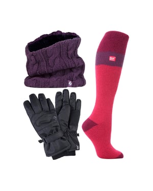 Ladies Ski Set Neck Warmer Gloves & Thermal Ski Socks Winter Wear
