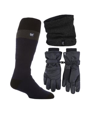 Herrskidset med halsvärmare, handskar och thermosockor för vintern