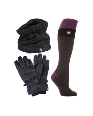 Ladies Ski Set Neck Warmer Gloves & Thermal Ski Socks Winter Wear