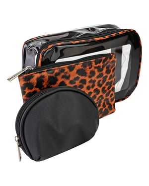 3 Piece Ladies Cosmetic Bag Set Leopard Print Makeup Toiletry Travel Bags