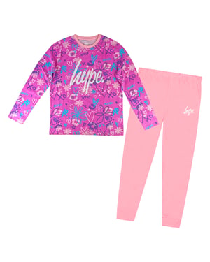 Girls 100% Cotton Scribble Pink Pyjama Set Long Sleeve Nightwear