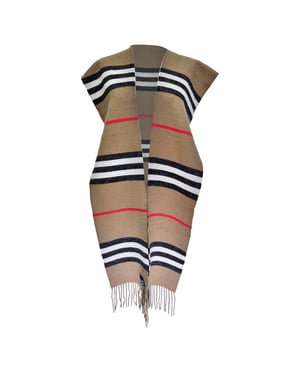 Burberry Ikonisk Randmönstrad Scarf i Beige Merinoull