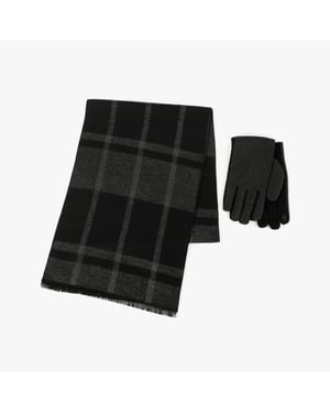 3412 Wool Blend Check Scarf & Thermal Lined Gloves Gift Set Mens Winter Black