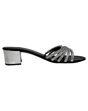 Giuseppe Zanotti Rhinestone-Embellished Slide Sandal Heels in Silver Leather