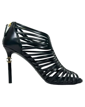 Chanel CC Gevangen Sandalen Hakken in Zwart Leer