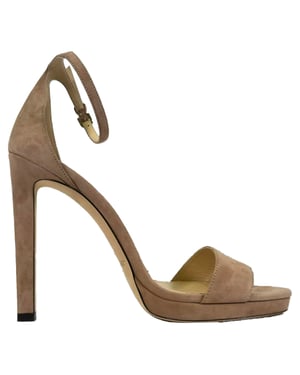 Jimmy Choo Misty 120 Ankle Strap Sandal Heels in Brown Suede