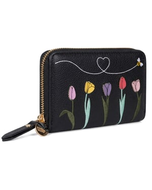 Women’s RFID Floral Zip Around Purse Wallet in Black