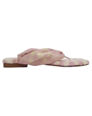 Burberry Check Printed Open-Toe Flat Sandals in Pink Cotton