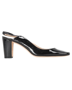 Manolo Blahnik Almond-Toe Slingback Pumps in Black Patent Leather