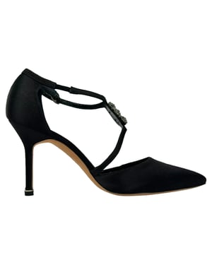 Manolo Blahnik Seneca Crystal-Embellished Pumps in Black Satin