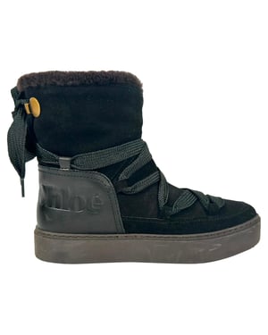 See by Chloé Charlee Shear-Lined Snow Boots in Black Suede
