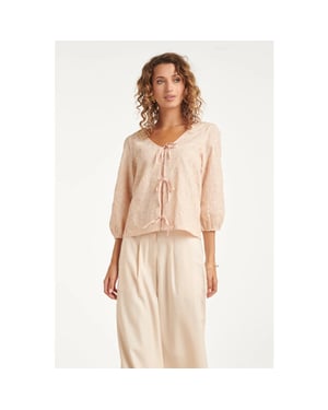 Smashed Lemon Boho top met rijk borduursel en vetersluiting |