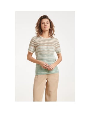 Smashed Lemon Gebreide top met zigzag print in groen en beige |