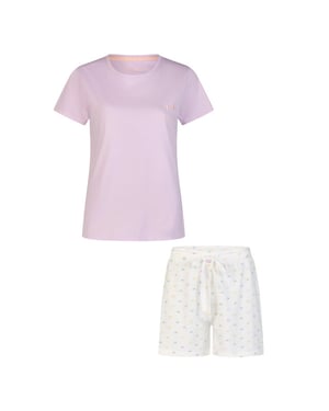 By Louise Dames shortama korte pyjama set geprint paars/wit gestipt