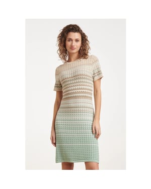 Smashed Lemon Gebreide jurk met zigzag print in groen en beige |