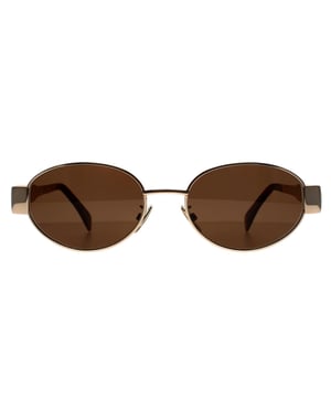 Celine Oval Womens Shiny Yellow Gold Brown Silver Mirror CL40235U Metal Triomphe