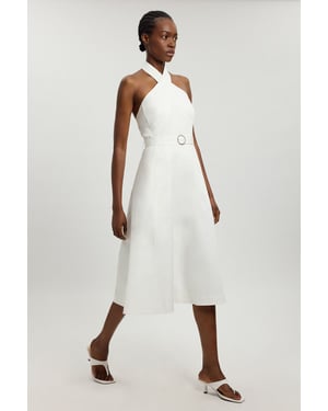Tailored Cotton Sateen Halter Full Midi Dress