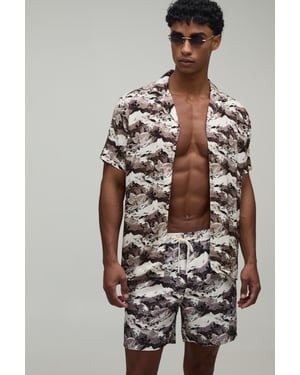 Monochrome Printed Shirt & Swim Short Set