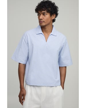 Oversized Boxy Poplin Check V-Neck Polo