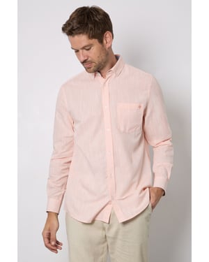 Peach Soft Stripes Long Sleeve Shirt Button Down Shirt