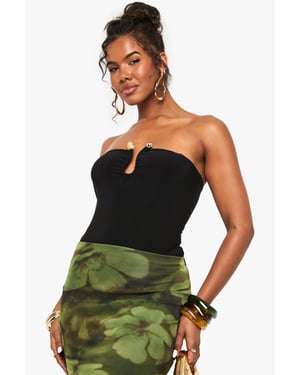 Double Layered Slinky Trim Detail Bandeau Bodysuit