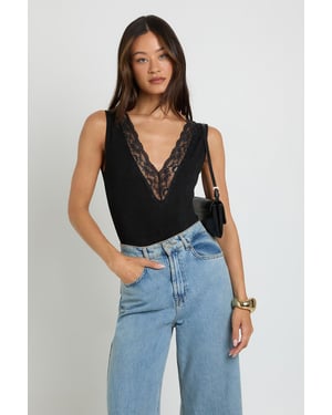 Tall Lace Trim V Neck Bodysuit