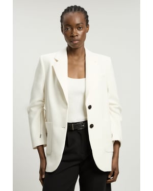 Compact Stretch Ruched Sleeve Detail Single Breasted Blazer