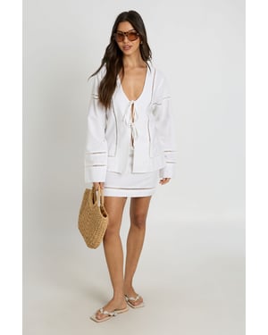 Linen Ladder Insert Tie Front Shirt and Mini Skirt Co-ord